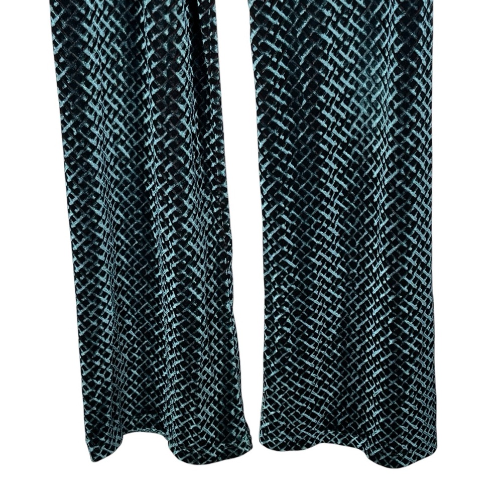 Carushka Teal Velvet Stretch Pants Crushed Velvet Wide Leg Legging Style Mermaid - Picture 8 of 13